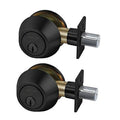 Matte black single-cylinder deadbolt with keyed lock cylinder and silver core housing