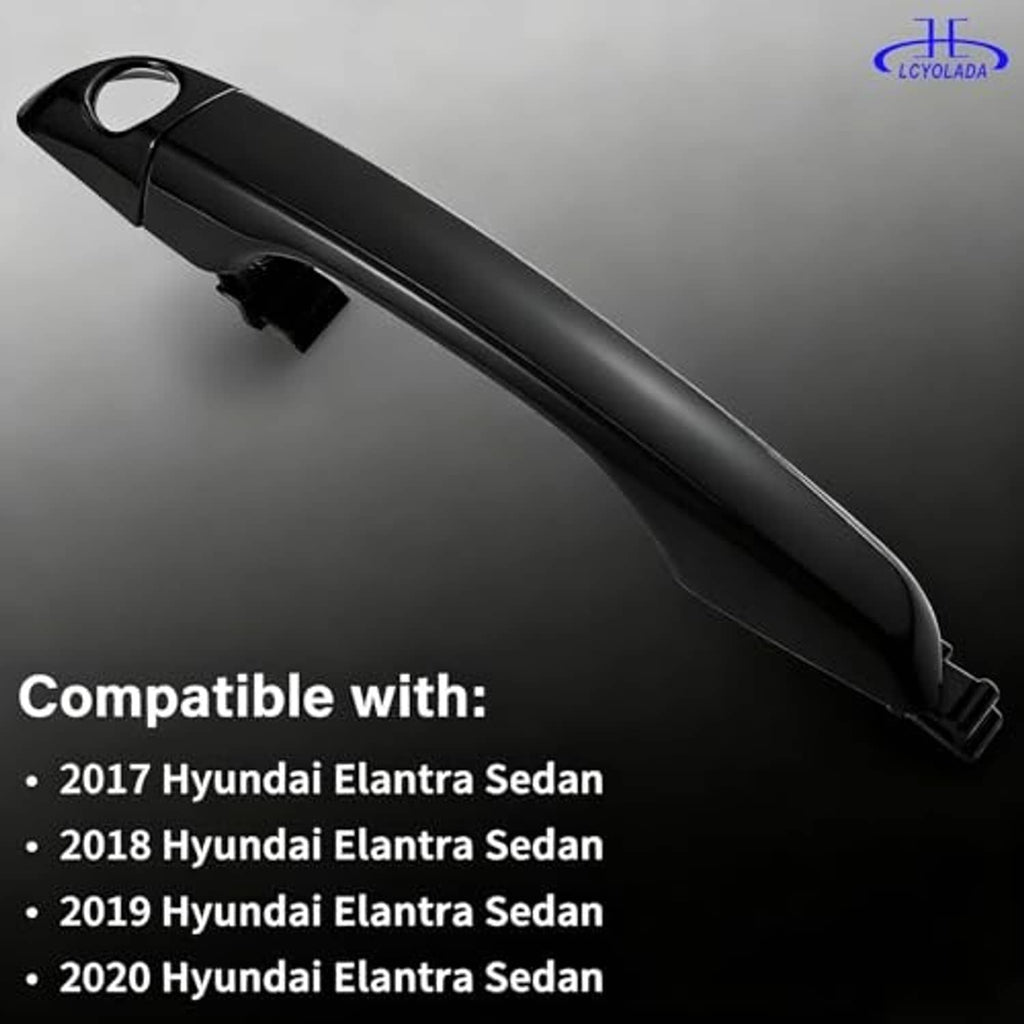 Front left exterior door handle, matte black housing with keyhole trim opening