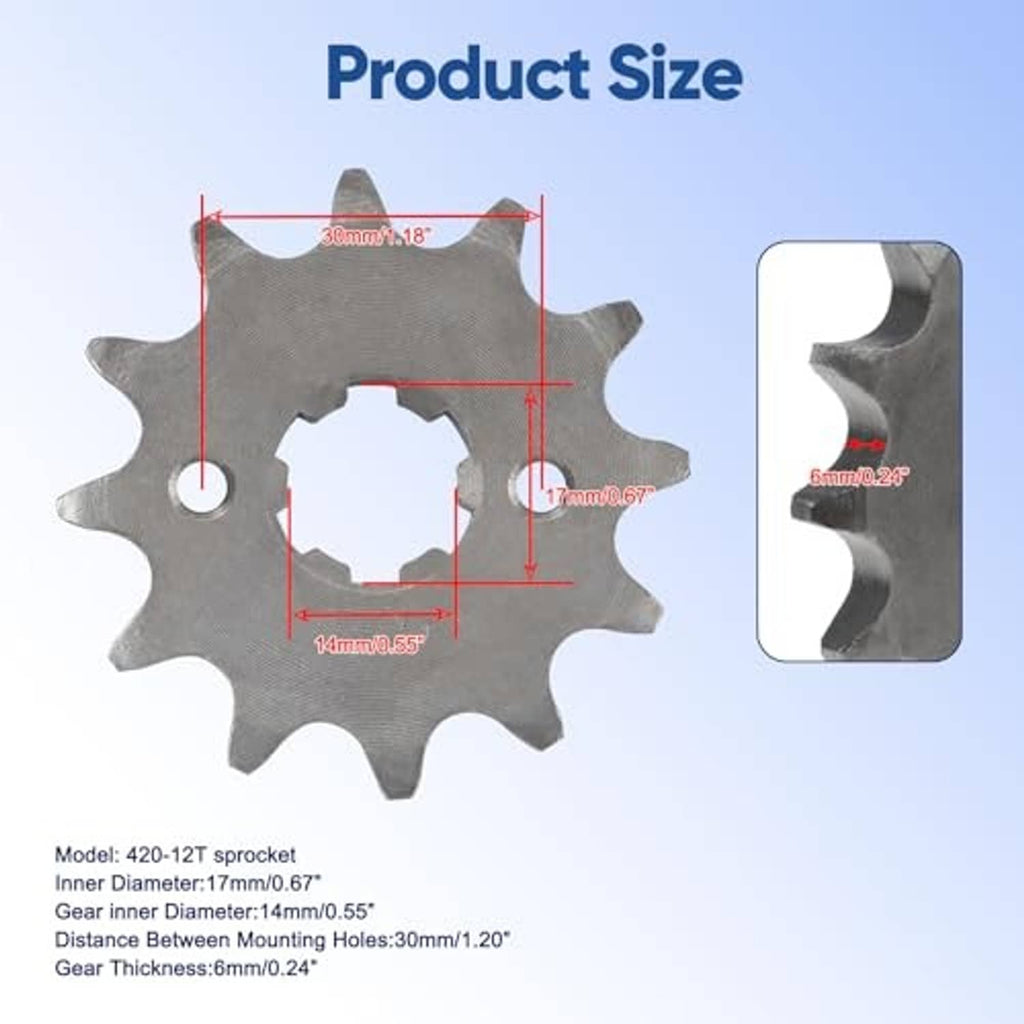 Front engine sprocket with gear teeth and circular center hub opening for mounting