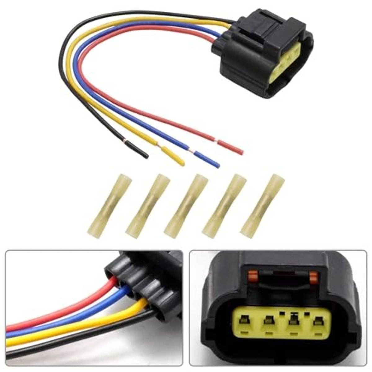 4-pin TPS wiring harness pigtail plug with colored wires and beige pin insulators