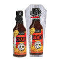 Hot sauce bottle set with skull label and dark brown sauce, 5 fl oz