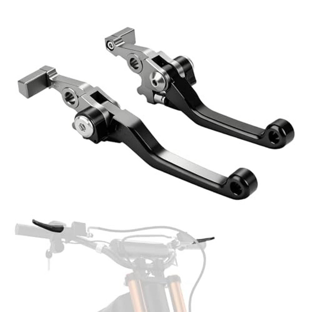 Adjustable silver and black brake and clutch levers with ergonomic grip ends