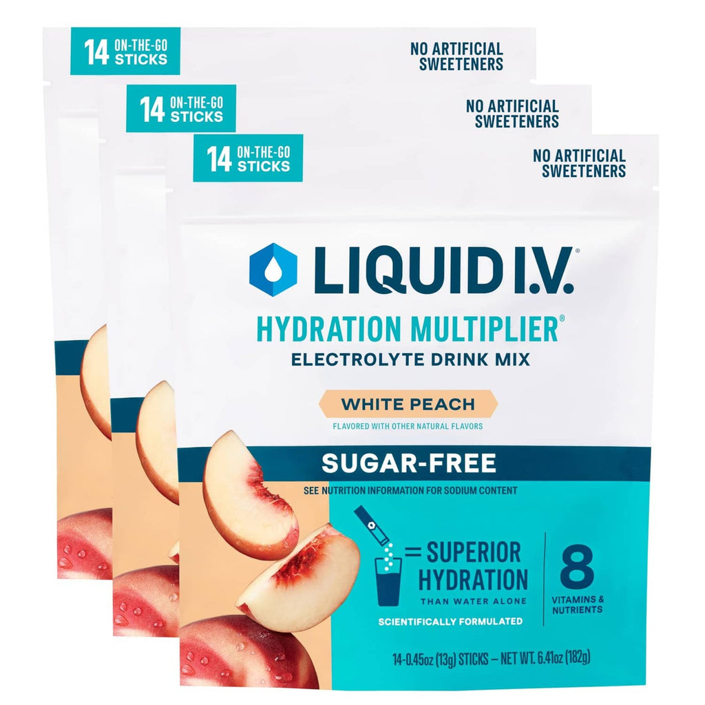 Liquid I.V. hydration multiplier sugar-free electrolyte drink mix pouch, white peach