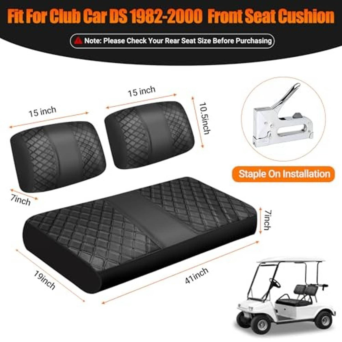Black diamond-pattern front seat cushion covers set with textured quilting