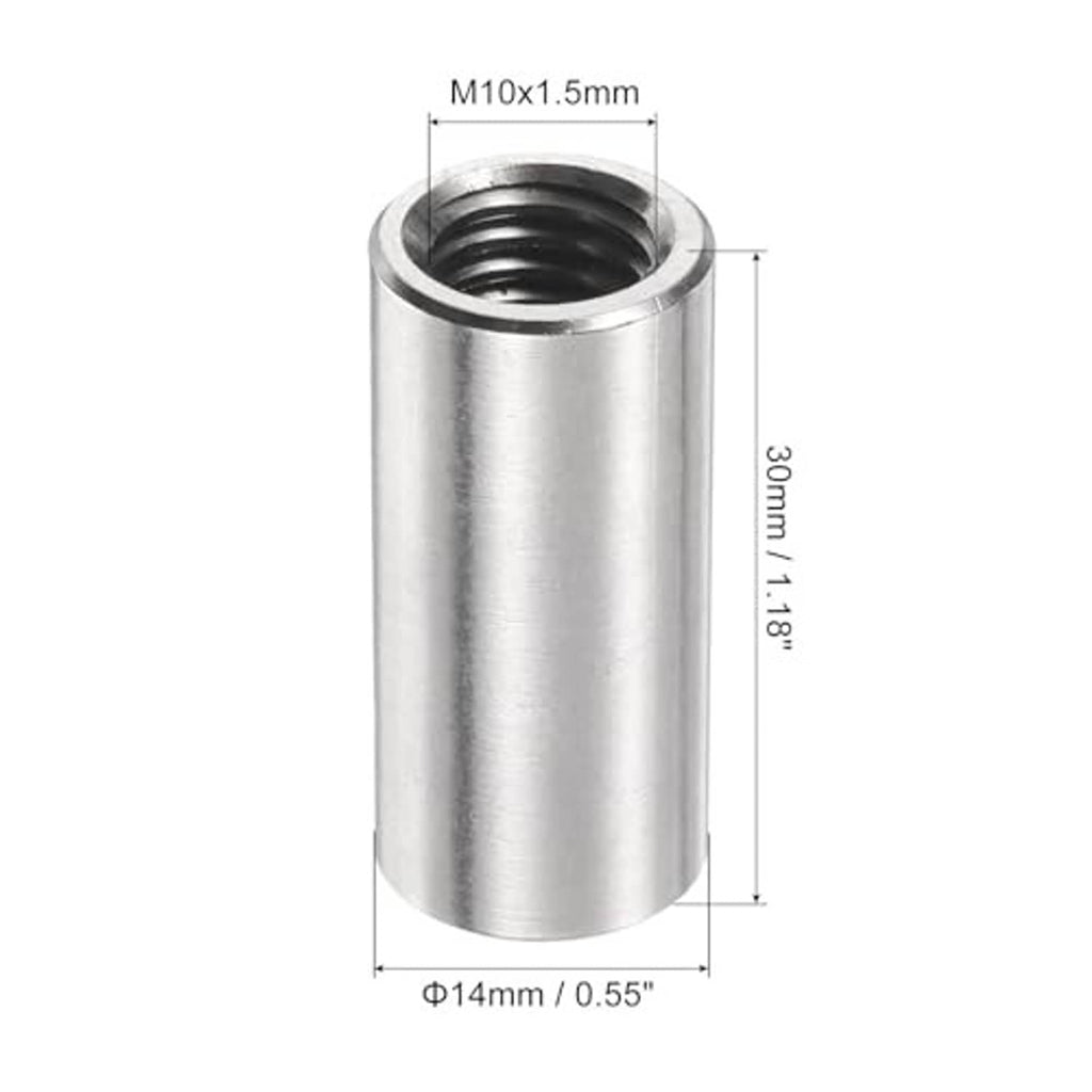 M10x1.5mm 304 stainless steel coupling nut, 30mm long, internal thread