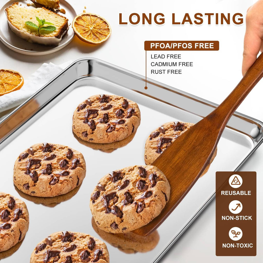 Stainless steel baking sheet with durable nonstick surface for cookie baking