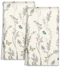 White kitchen towel set of 2 with blue and green butterfly and botanical line print