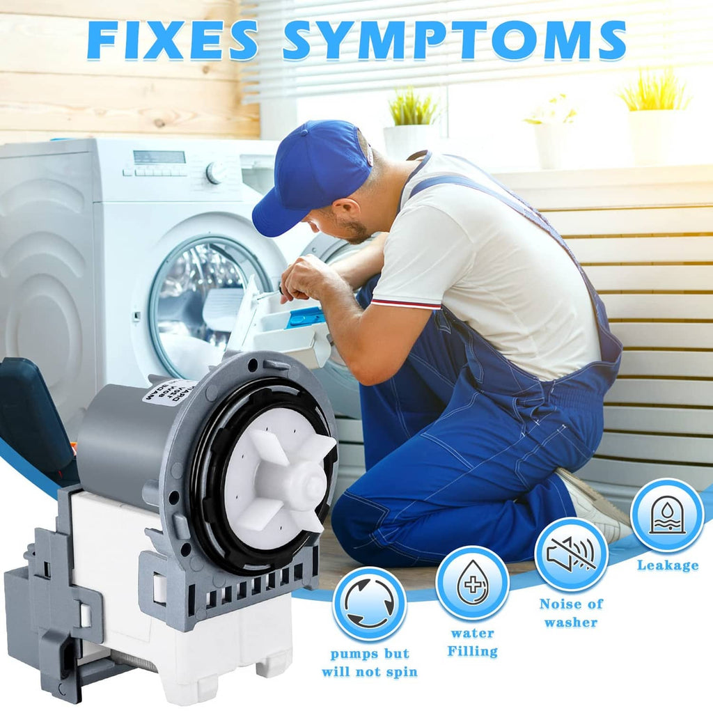 Washer drain pump installed in washing machine housing, with circular outlet
