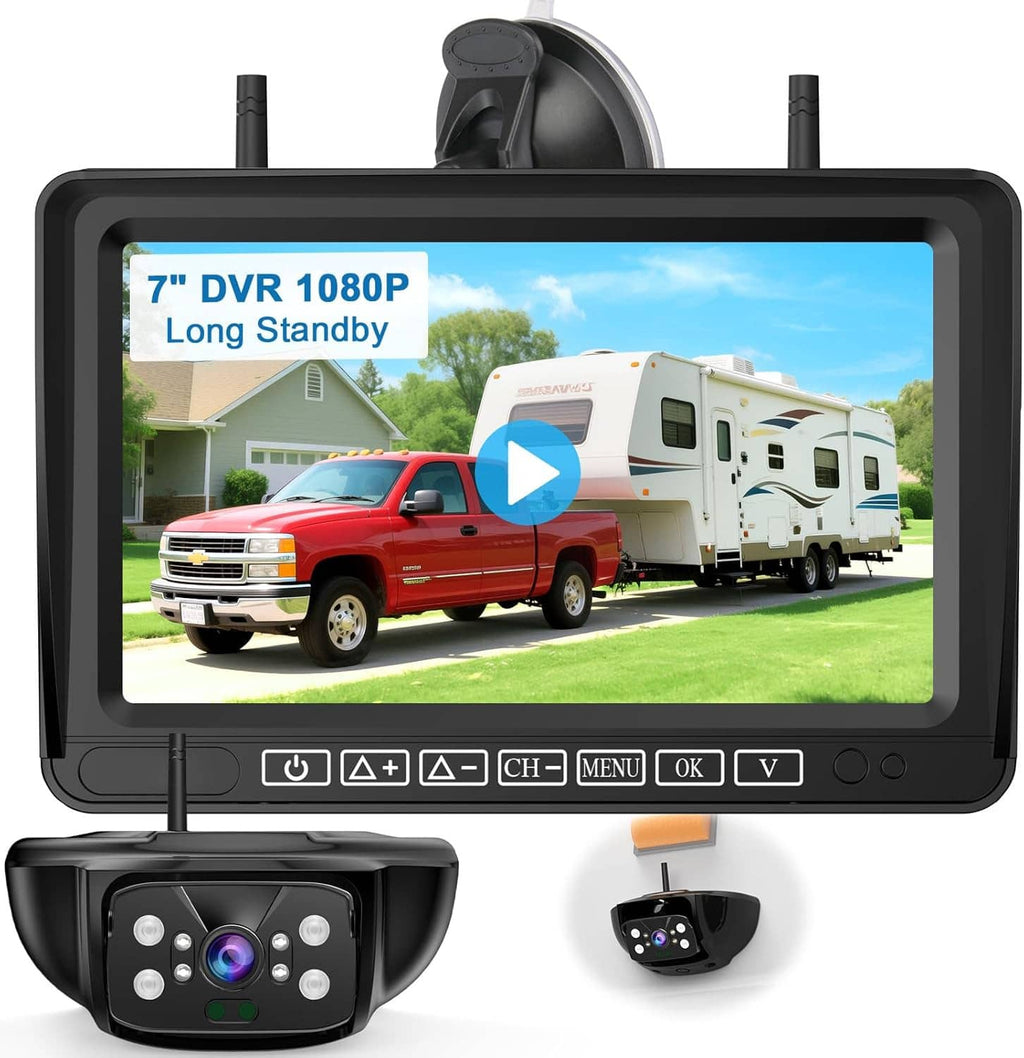 7-inch wireless RV backup camera system with monitor and two antennas