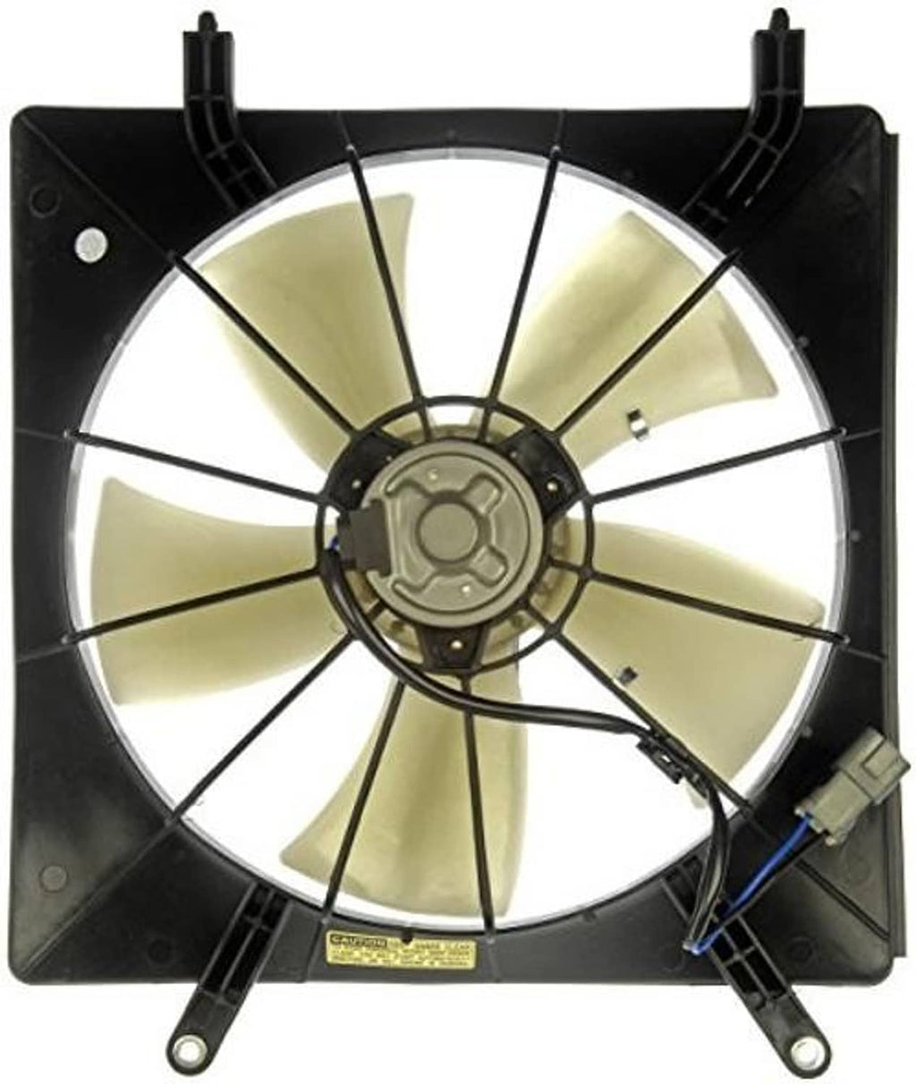 Black radiator cooling fan assembly with beige blades and electrical connector