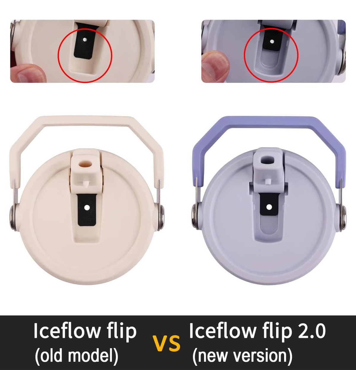 Replacement straw compatibility shown with flip-tumbler spout area for old and new models.