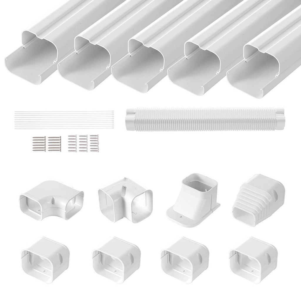 White mini split line set cover kit with straight covers, elbows, and joint connectors