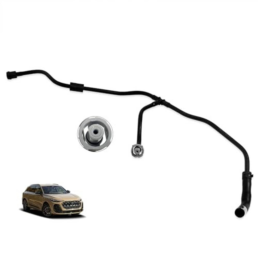Radiator coolant reservoir hose with black tubes and metal mounting grommet