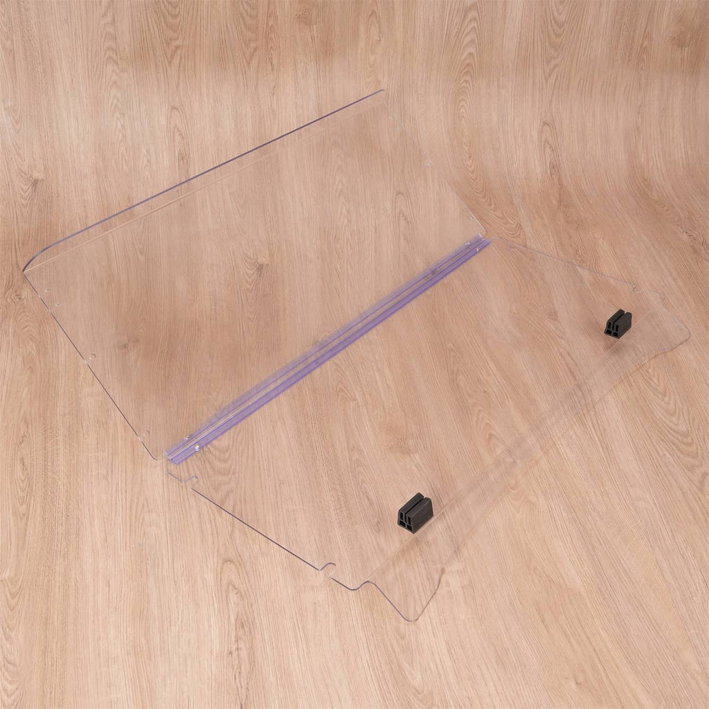 Folding golf cart windscreen kit with clear panels, blue bar, and black bracket mounts