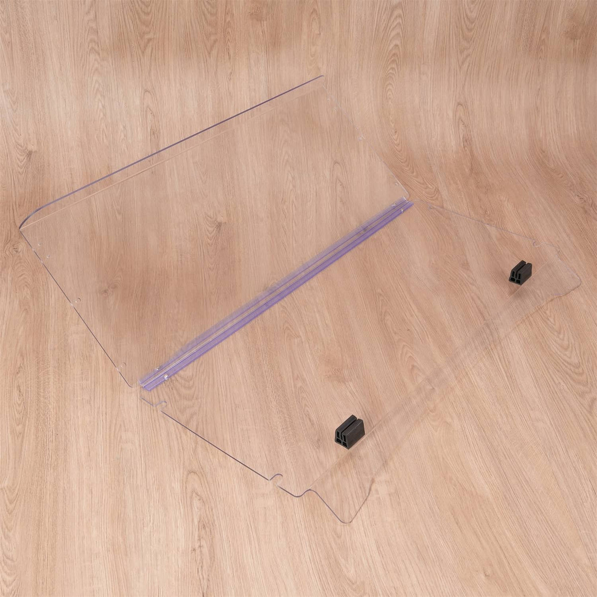 Folding golf cart windscreen kit with clear panels, blue bar, and black bracket mounts