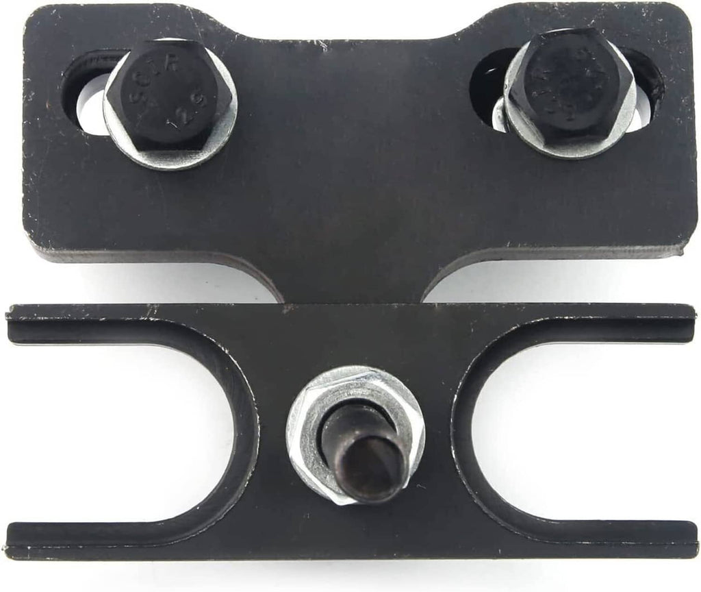 Valve spring compressor support plate with central opening and two bolt holes