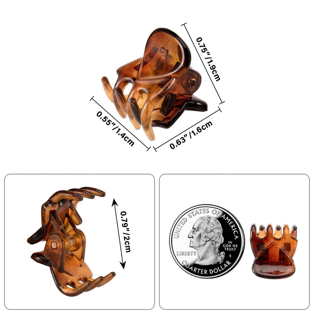 Brown mini claw hair clip shown with size measurements