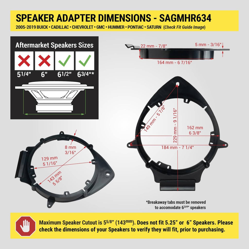 Black plastic speaker adapter ring with speaker size cutout dimensions