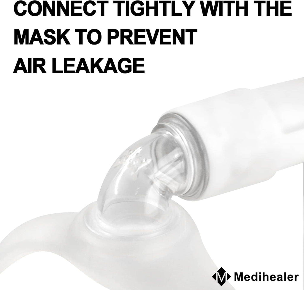 Clear elbow connector with mask seal for secure tubing connection