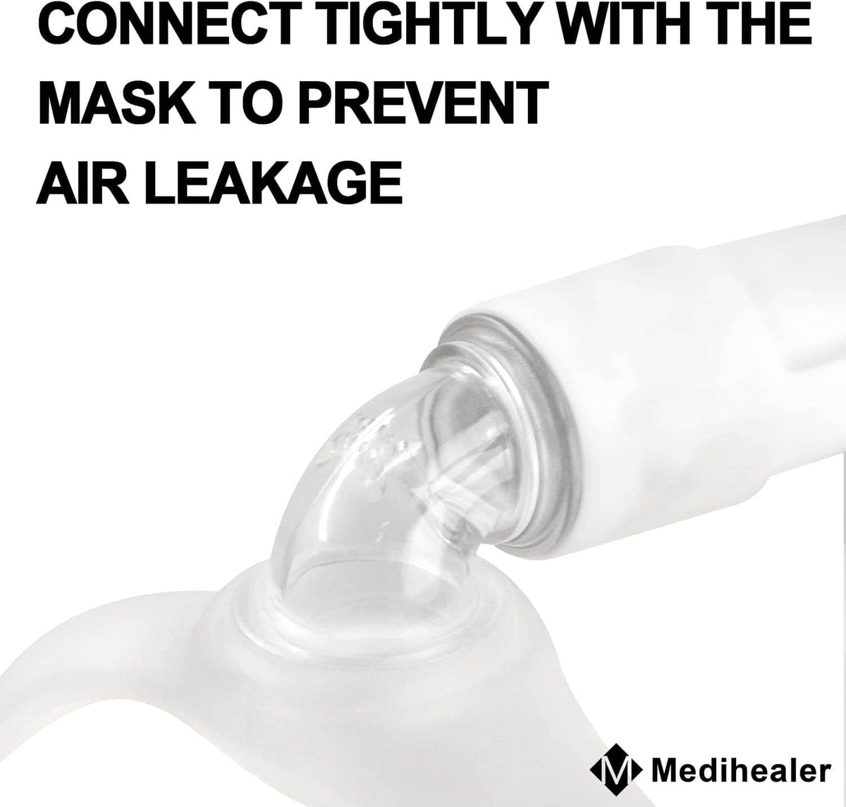 Clear elbow connector with mask seal for secure tubing connection