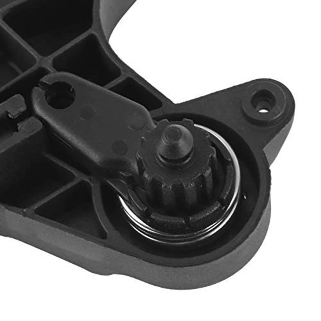 Black hood release pull handle close-up of spring pivot and mounting point