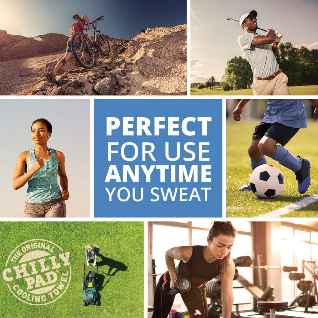 Cooling towel logo and product branding on promotional collage
