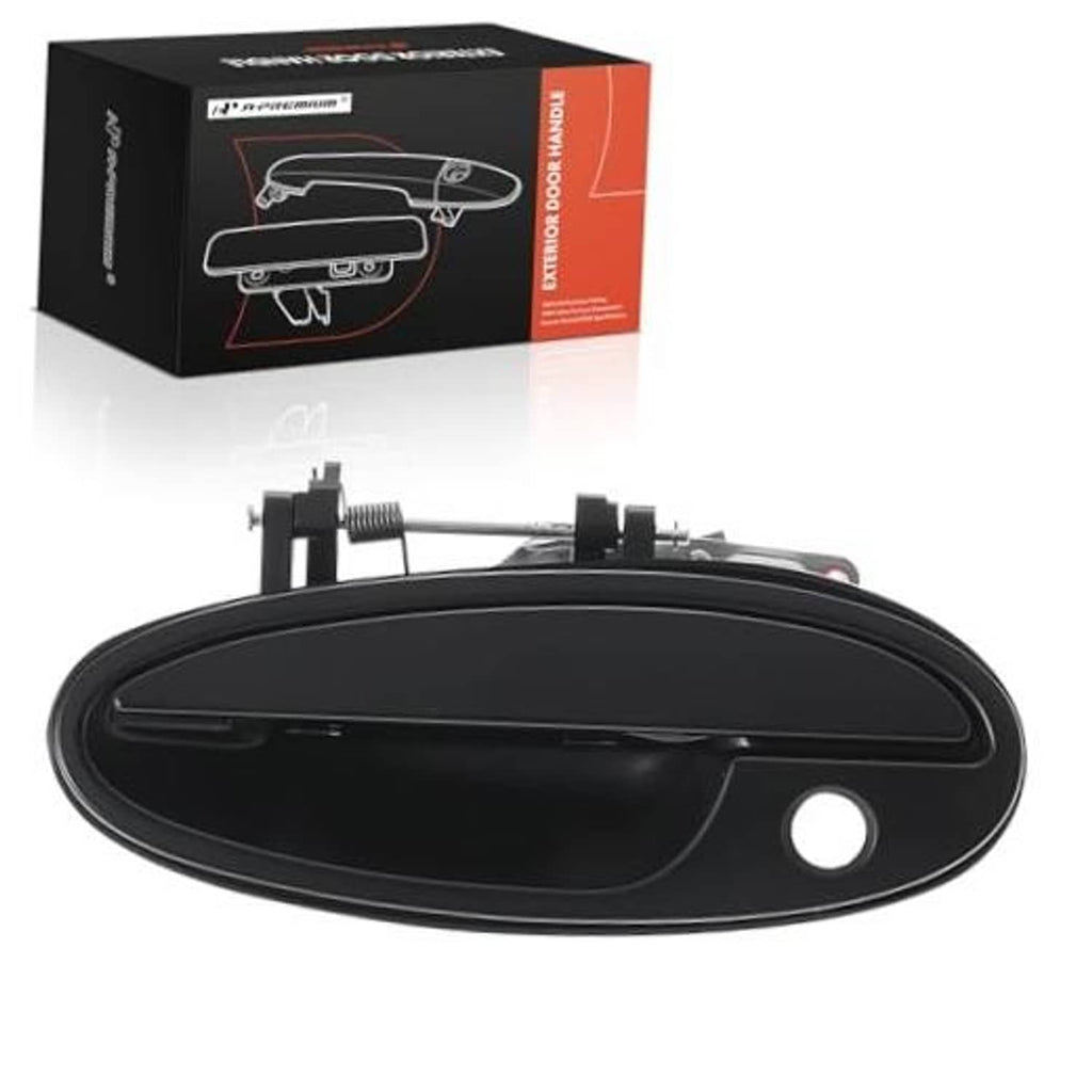 Front exterior door handle with keyhole, smooth black finish