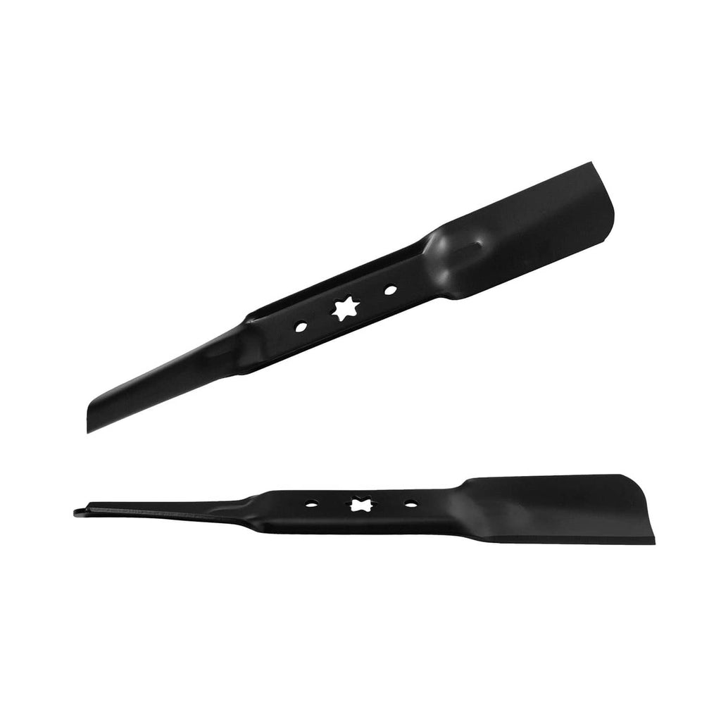 Black replacement mower blades set with star center holes and multiple mounting holes
