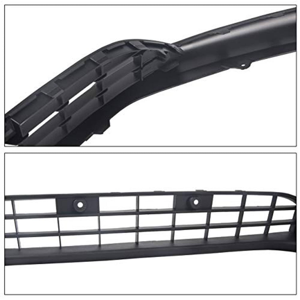 Black front bumper lower grill insert with grid pattern and mounting holes