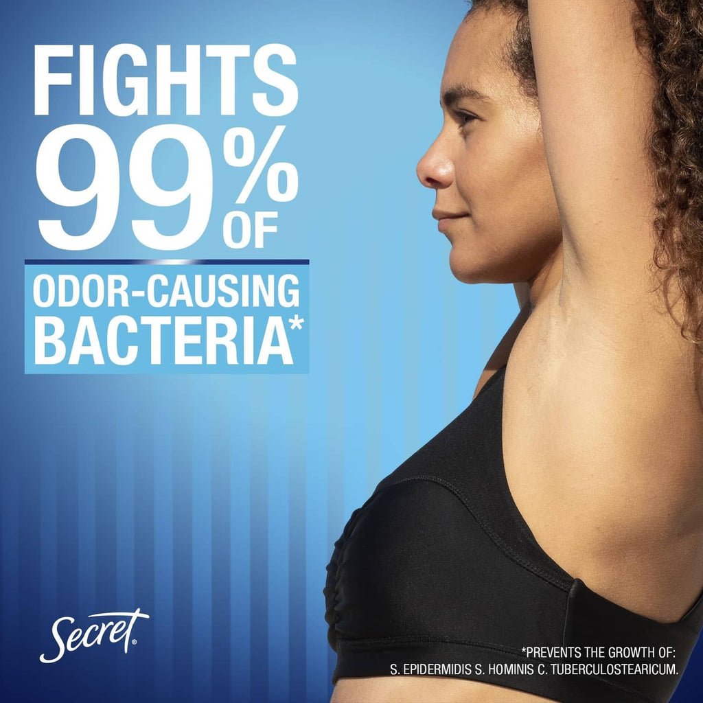 Secret Outlast antiperspirant protection graphic with woman profile and odor bacteria claim
