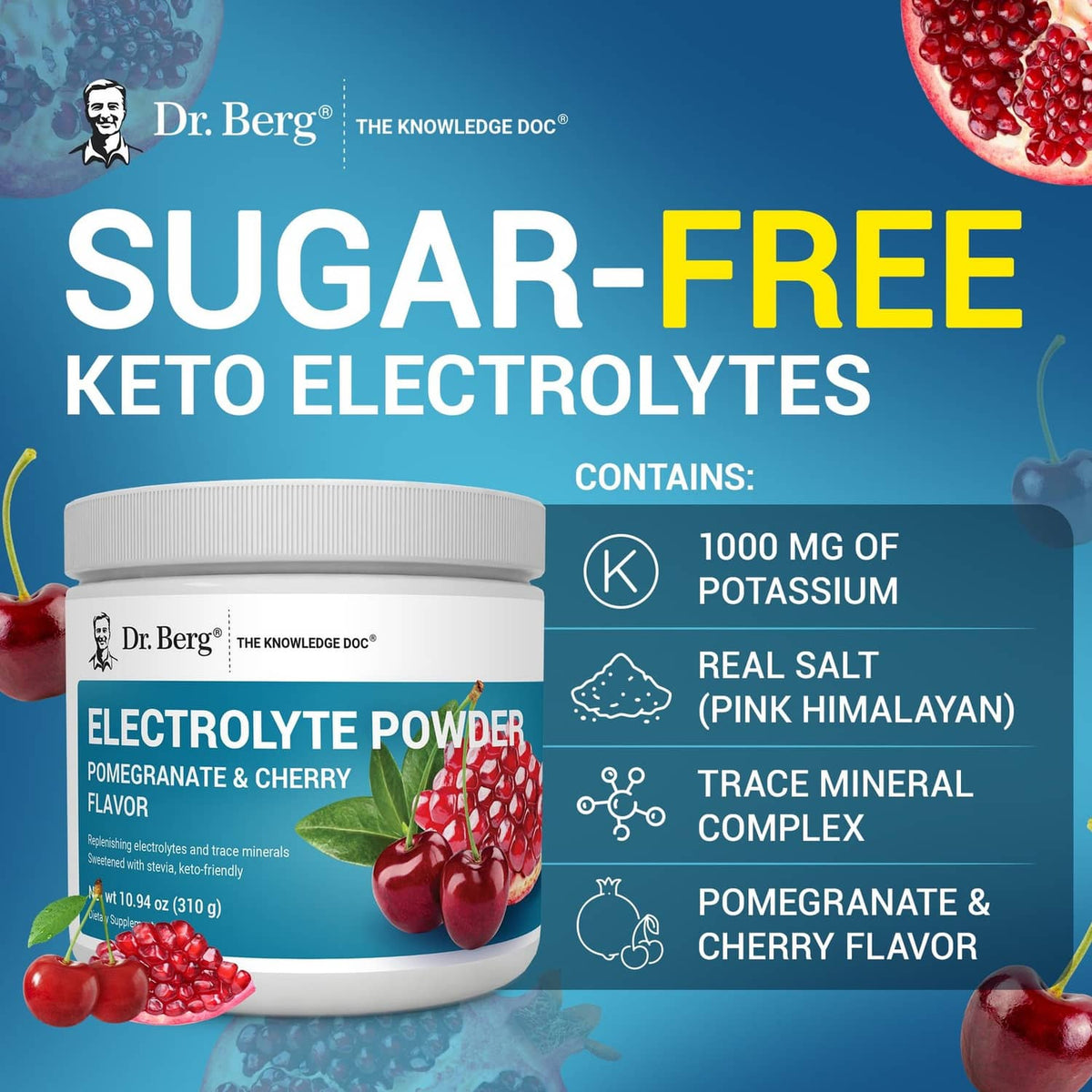 Electrolyte powder tub featuring sugar-free keto electrolytes and potassium
