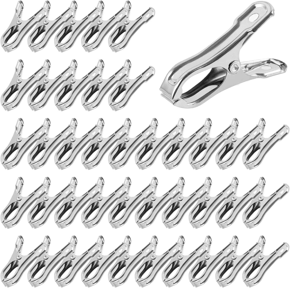 Stainless steel open metal greenhouse clamps, silver clips in a pack of 40.