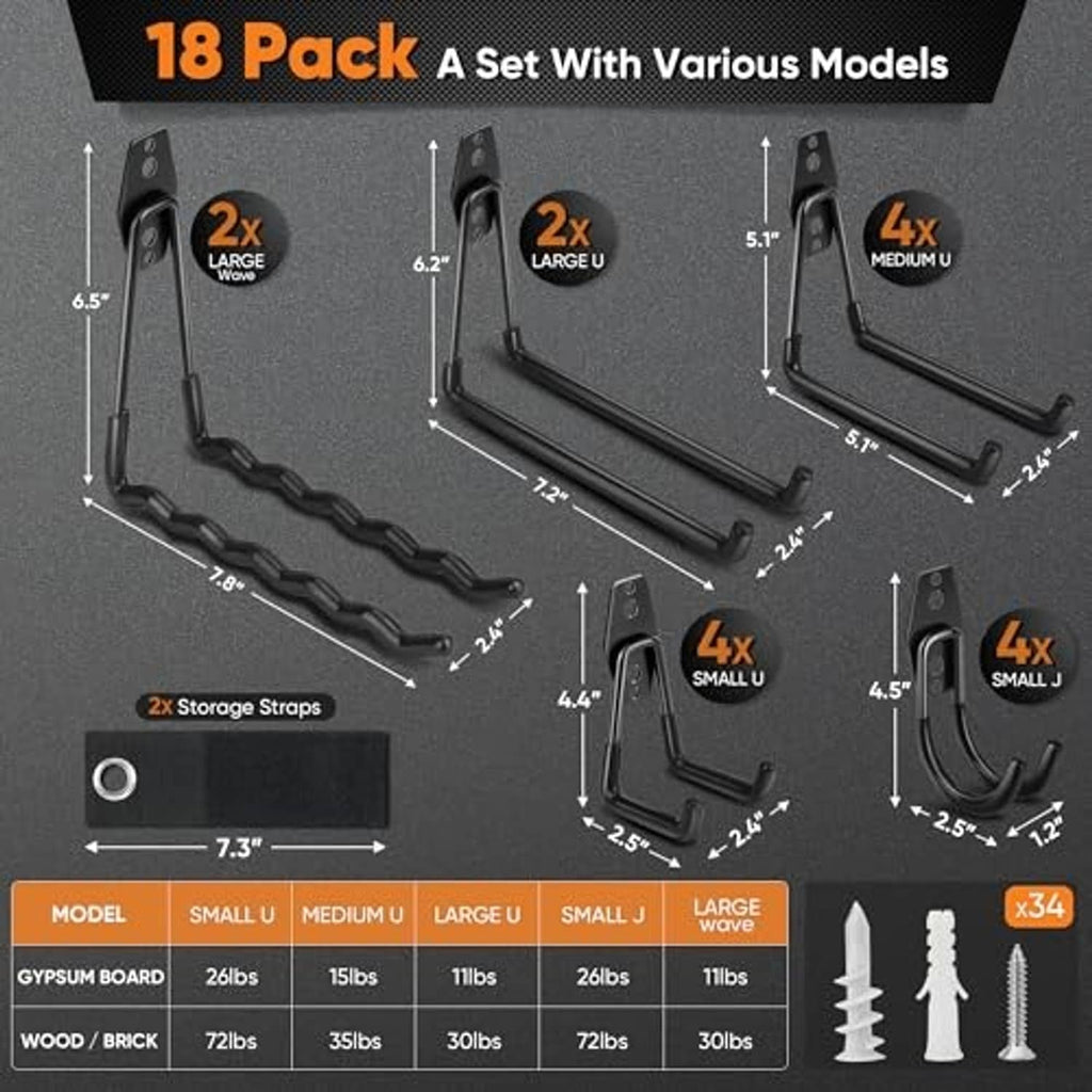 Wave hook set with different sizes shown in an 18-pack layout diagram