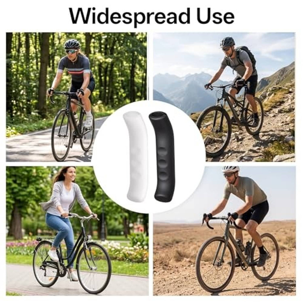 Silicone brake lever covers set, white and black sleeves shown for bike riding