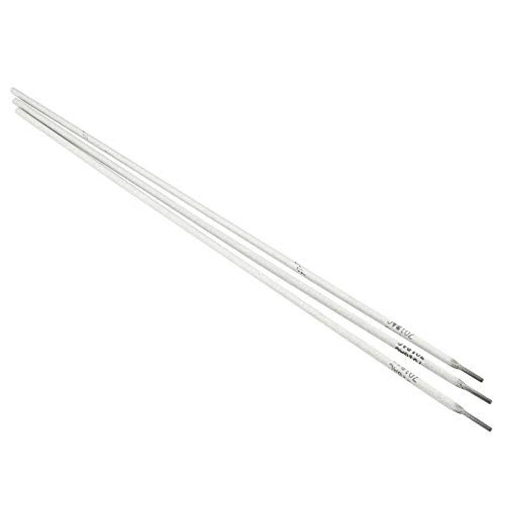 Two exposed silver welding rod electrodes, 3/32 in