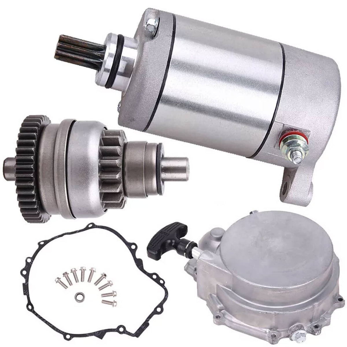 Recoil starter pull-start motor with gear end and included cover plate