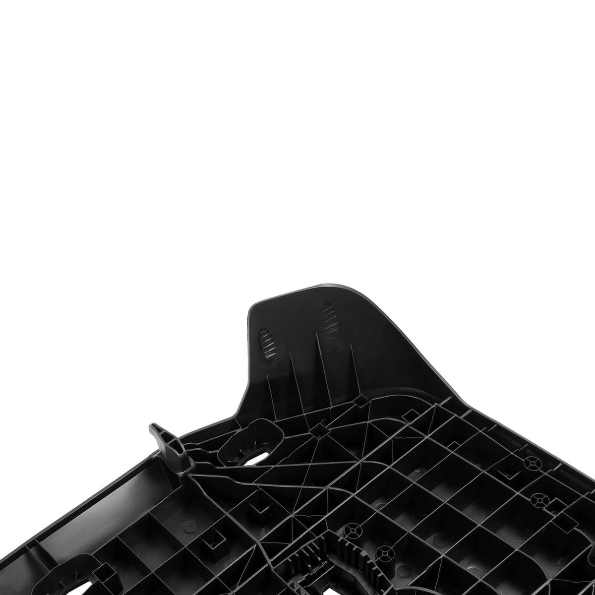 Rear cargo rack interior insert, black plastic with molded grid and channels