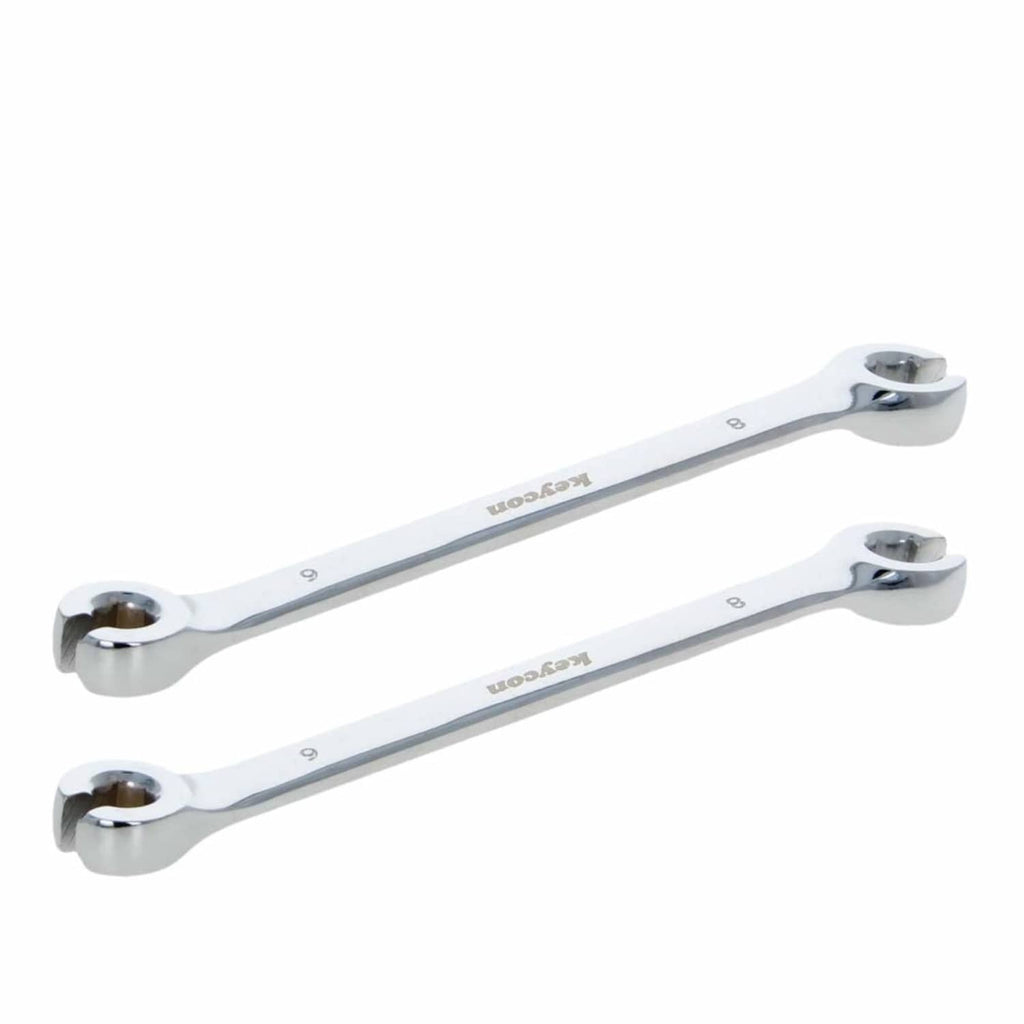 2-piece flare-nut wrench set, chrome finish, double open ends for 6mm and 8mm.