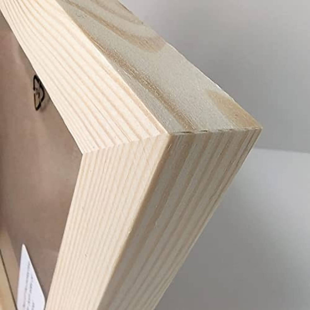 6x6 square solid wood photo frame, angled side view with hanging hardware