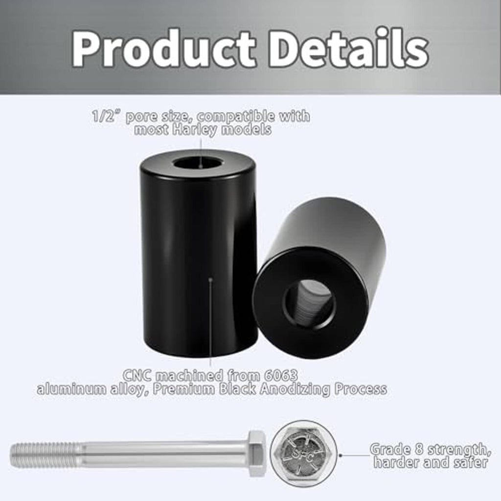Black riser spacer pair with central holes and visible threaded mounting bolt