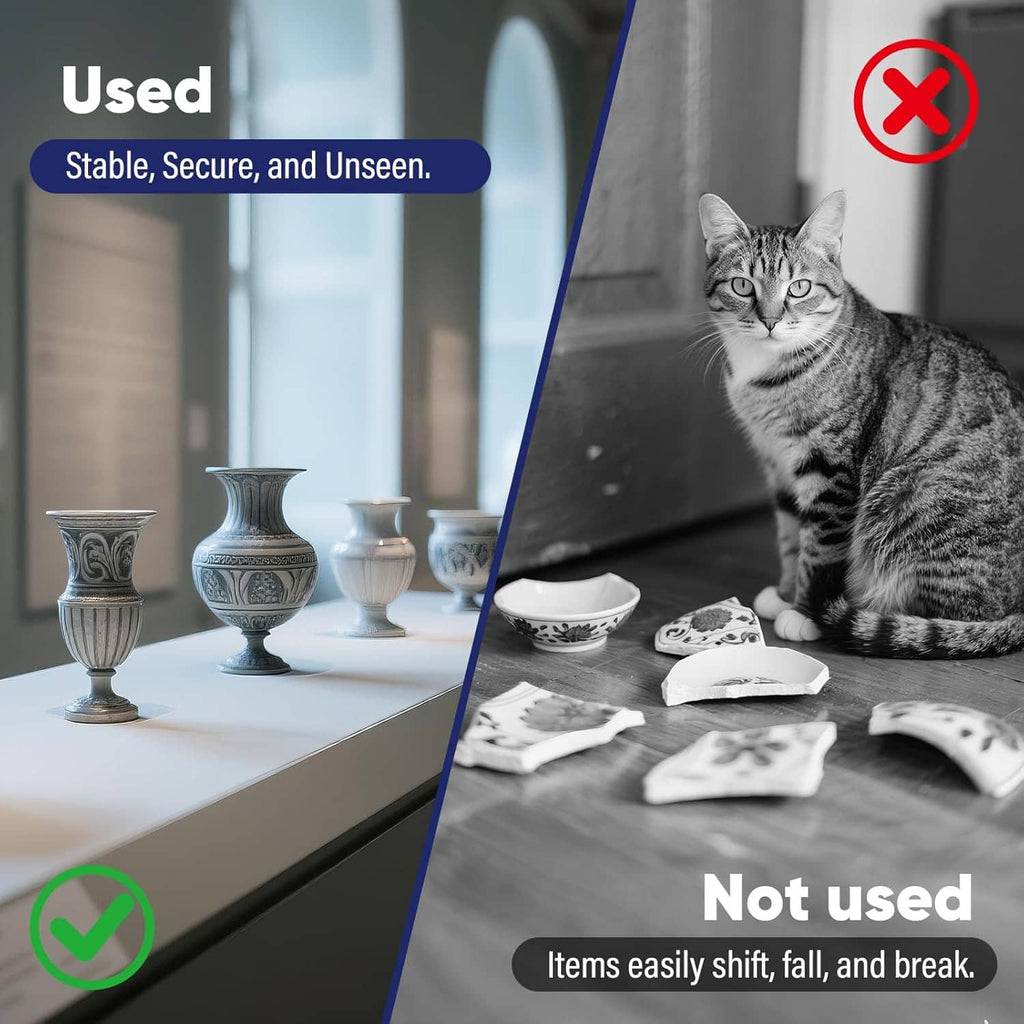 Museum paste stability and secure hold graphic with used and not used comparison