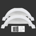 Pair of white plastic trailer fenders for 13-inch wheels, arched with side guards