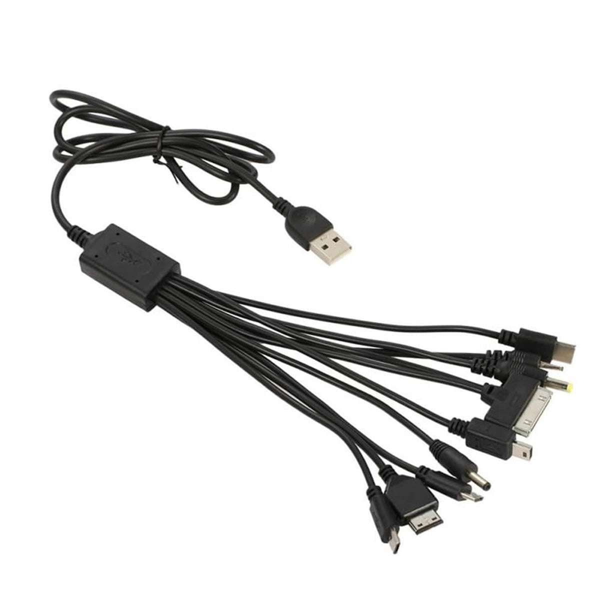 Black multi-charging cable with braided wire and USB male connectors
