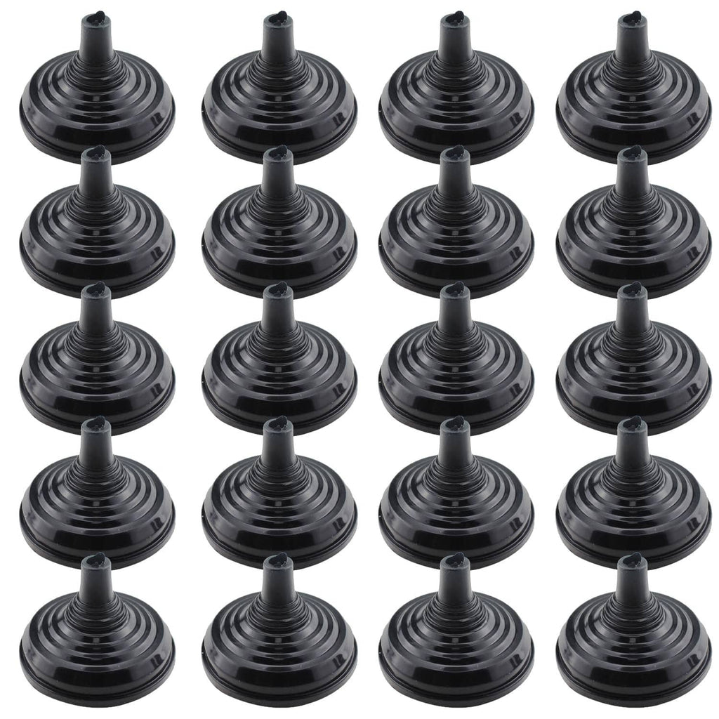 Set of 20 black plastic table flag pole bases with ridged conical design