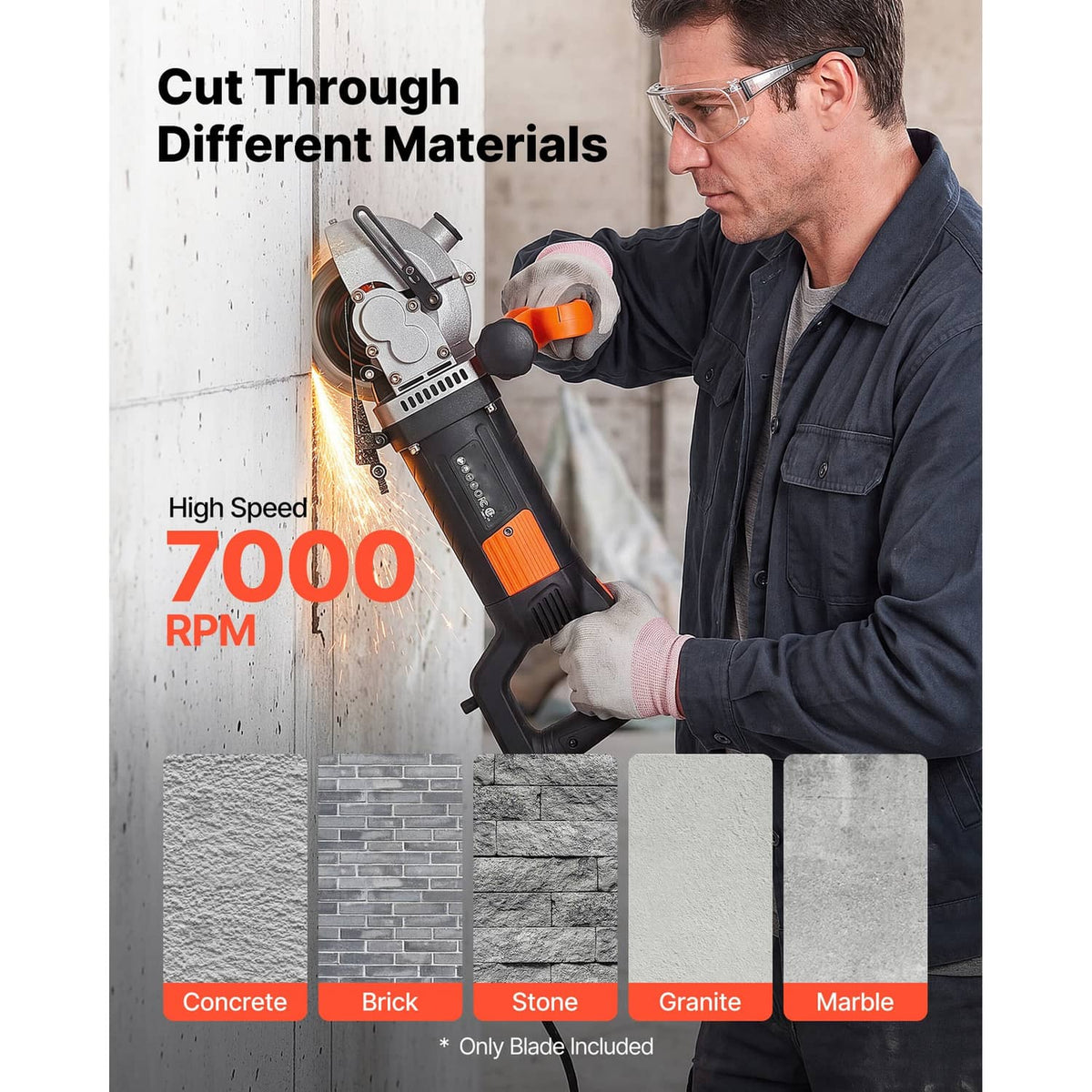 Angle grinder with diamond wall chasing blade cutting into concrete