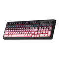 Black wireless gaming keyboard with creamy-to-pink gradient keys and red backlighting