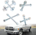 Front control arm cam bolt hardware kit: four silver bolts with washers and nuts