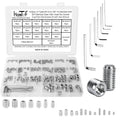 Stainless steel SAE hex set screw assortment kit with organizer box and Allen wrenches