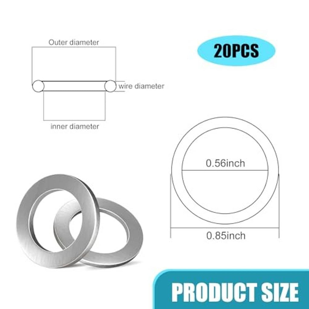 Aluminum crush washer gaskets with inner and outer rings, central hole detail
