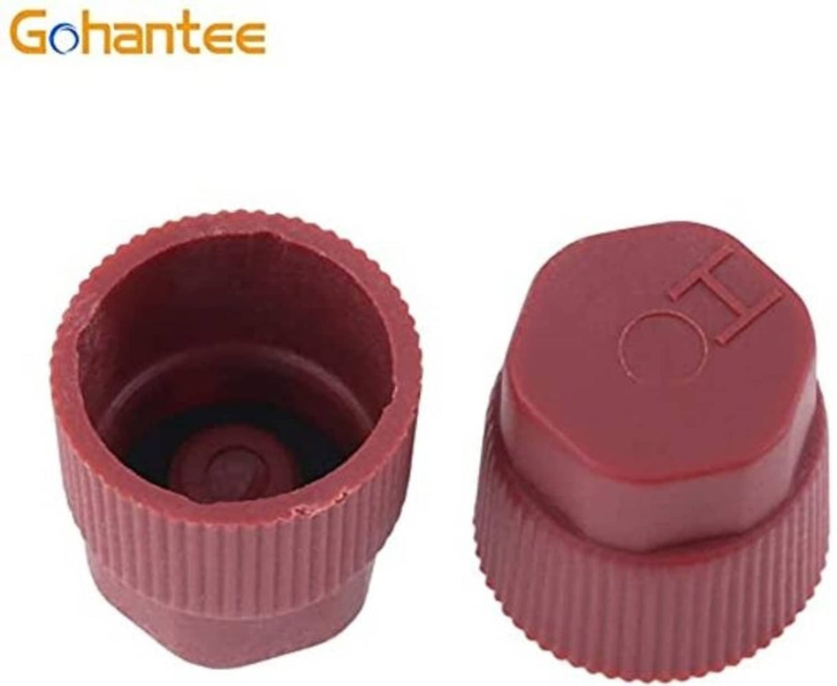 Red Schrader valve cap pair with central markings, for A/C valve cores kit